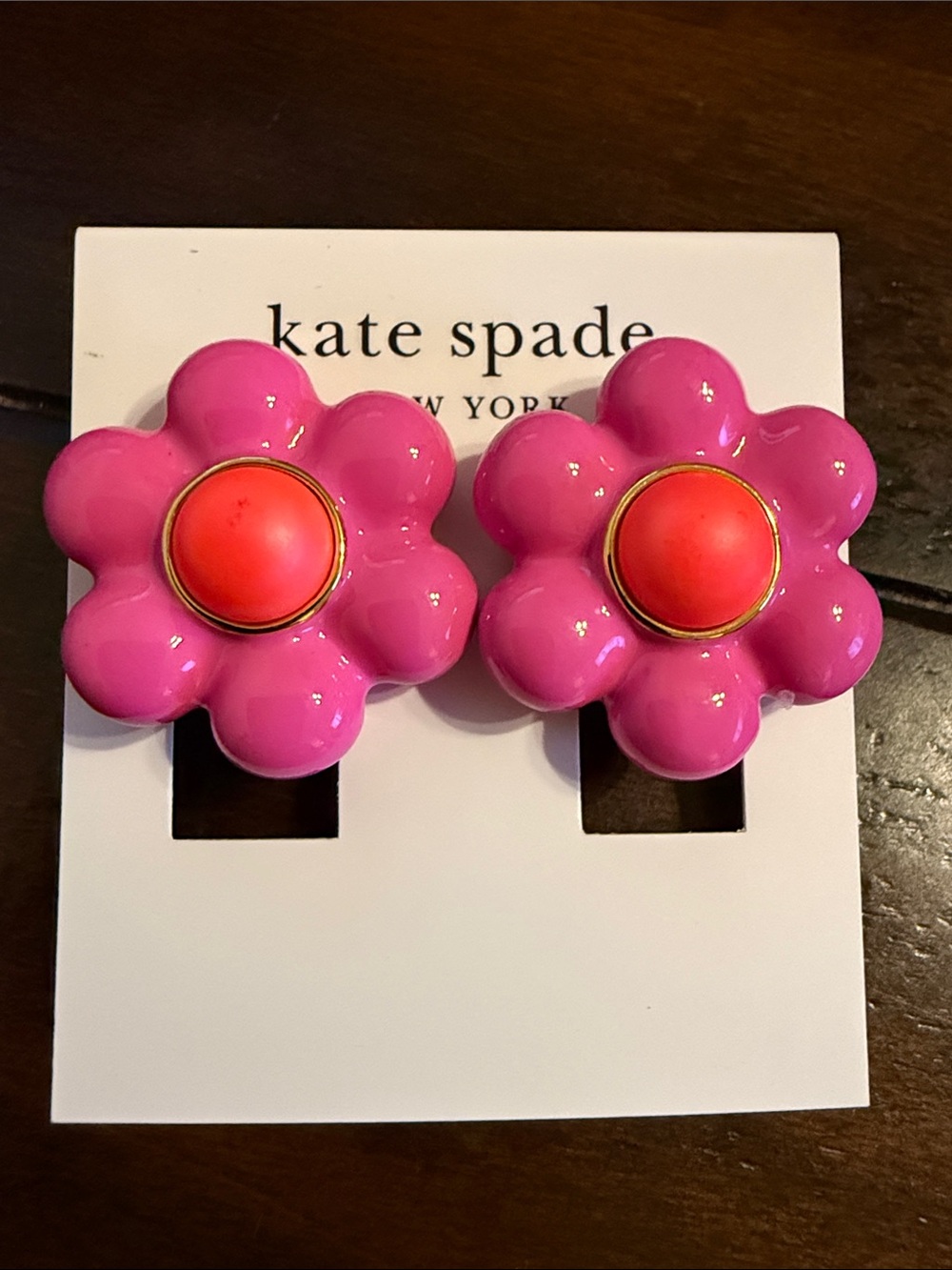 NEW Kate Spade Large Petal Puff Earrings in Hot Pink + Coral / Orange